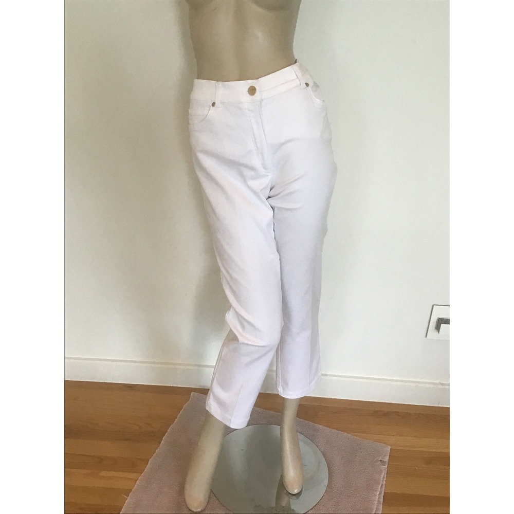 Escada White Straight Leg Cropped Jeans Denim Gold Hardware Size 42 10 5028286